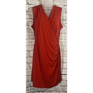 Worthington Womens Faux Wrap Sheath Dress Size Large Red Sleeveless Stretchy